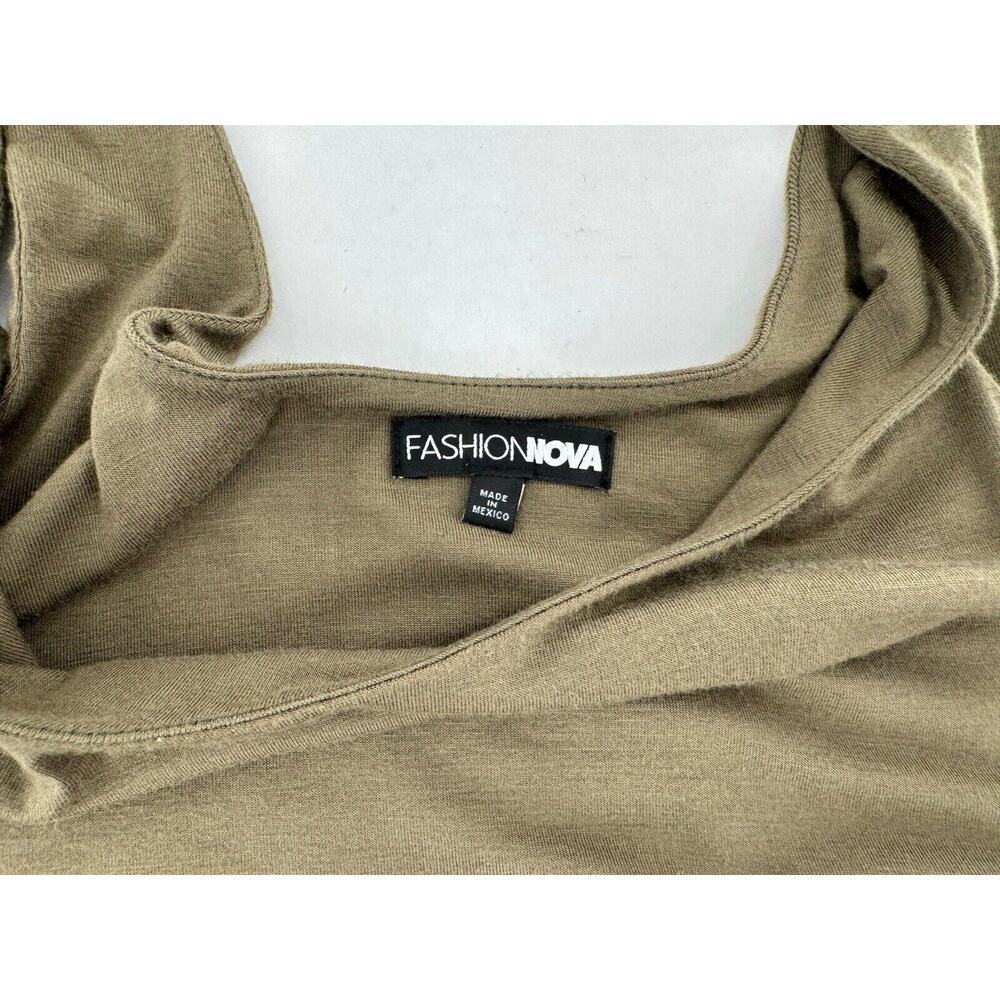 Fashion Nova Bodycon Midi Dress Size XL Olive Green Club Sexy Scoopneck Rayon - Picture 7 of 9
